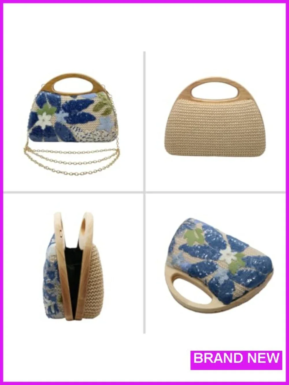 Straw Clutch Handbag Women Crossbody Hand-woven Summer Purse Top Handle Evening